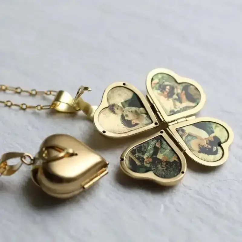 Heart Locket Necklace Photo - Collana vintage pieghevole multistrato cuore famiglia