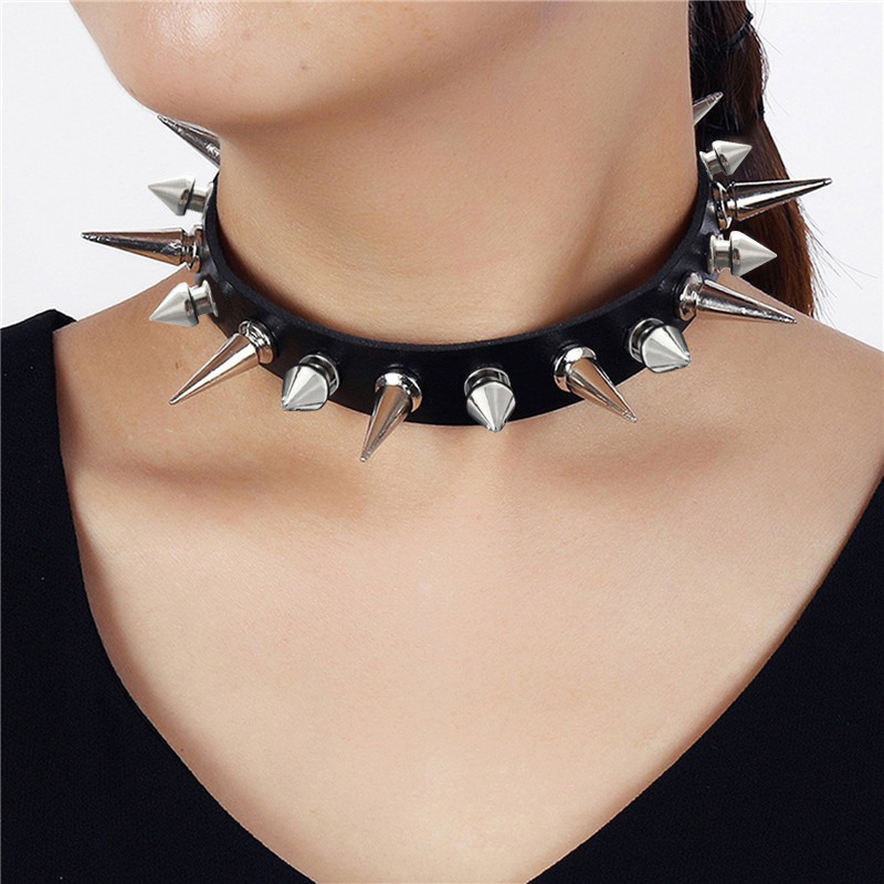 Goth Punk Spike Choker - Collana Choker Punk Lunga con Borchie